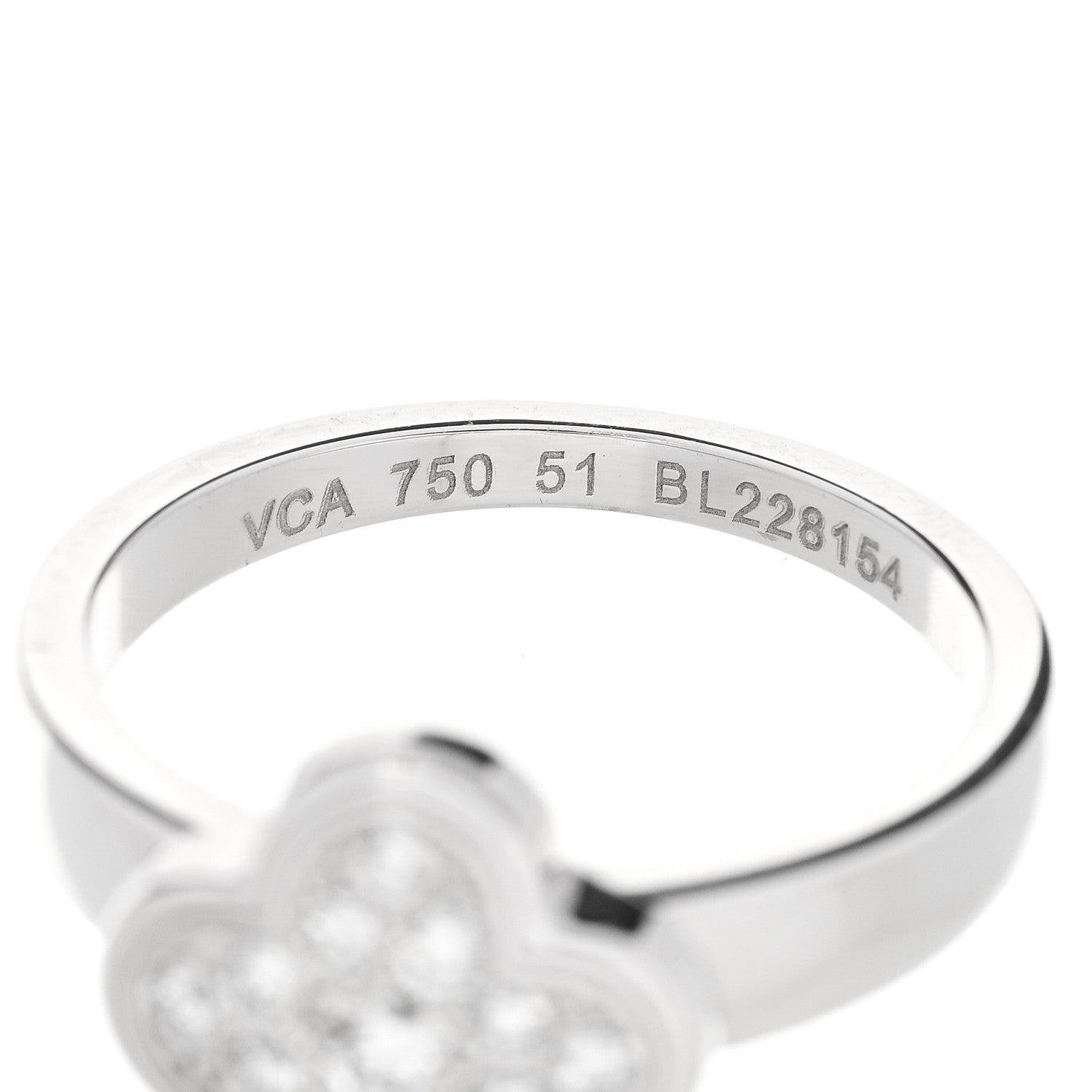 Van Cleef & Arpels 18K White Gold Diamond Pure Alhambra Ring 51 5.75