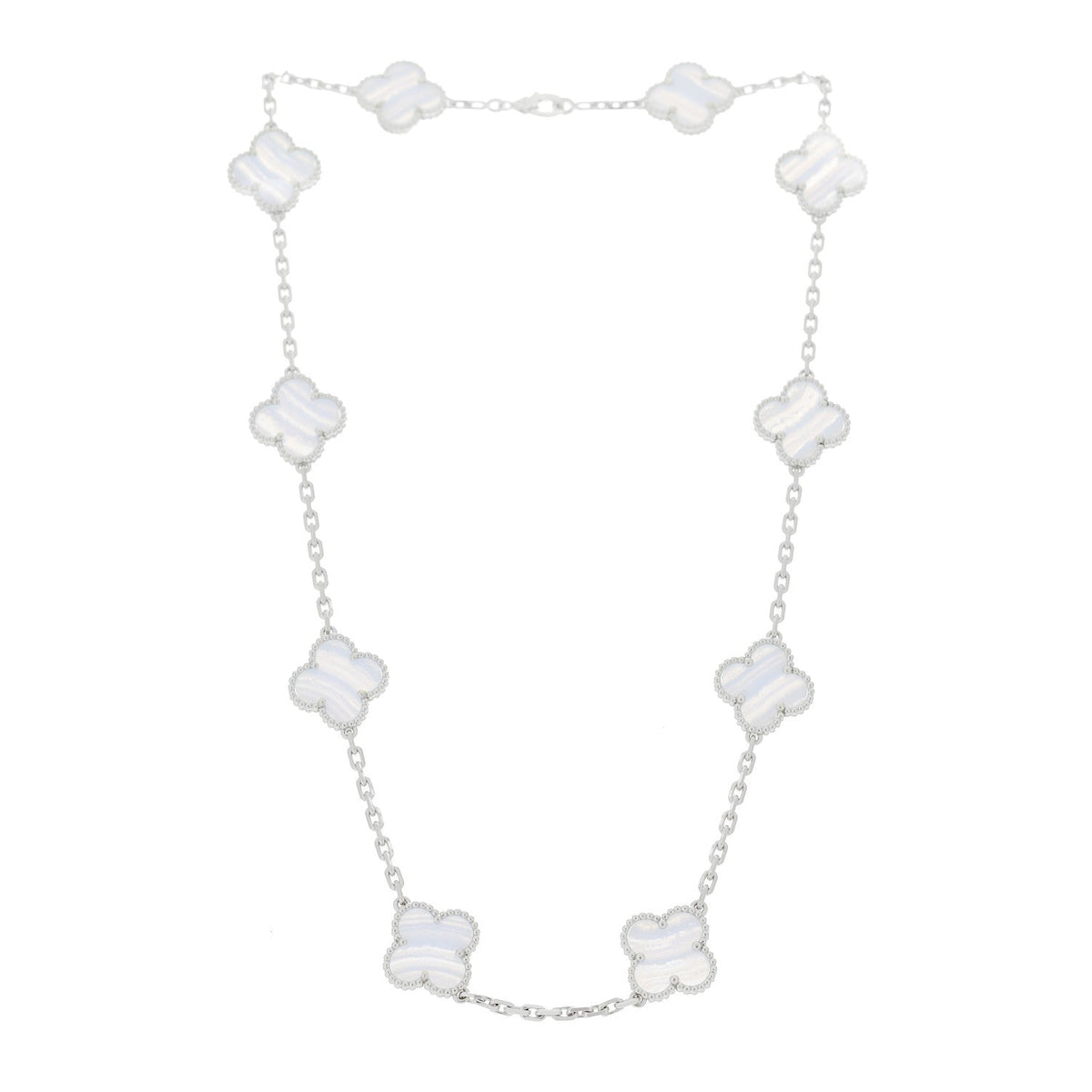 ヴァンクリーフ&アーペル ヴィンテージアルハンブラ 10モチーフ ネックレス カルセドニー 18K ホワイトゴールド VAN CLEEF & ARPELS VINTAGE ALHAMBRA 10 MOTIFS NECKLACE CHALCEDONY 18K WHITE GOLD