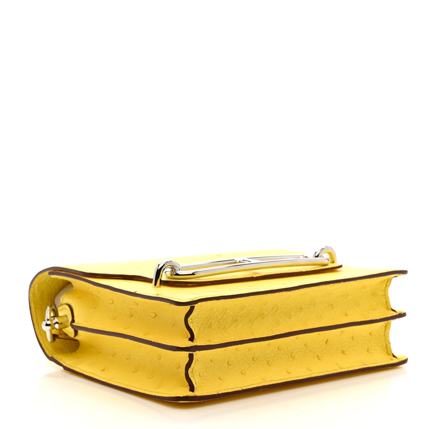 HERMES MINI ROULIS JAUNE CITRON OSTRICH SILVER HARDWARE