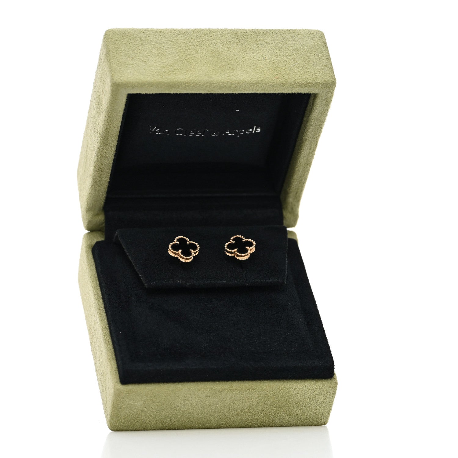 Van Cleef & Arpels 18K Yellow Gold Black Onyx Sweet Alhambra Earrings