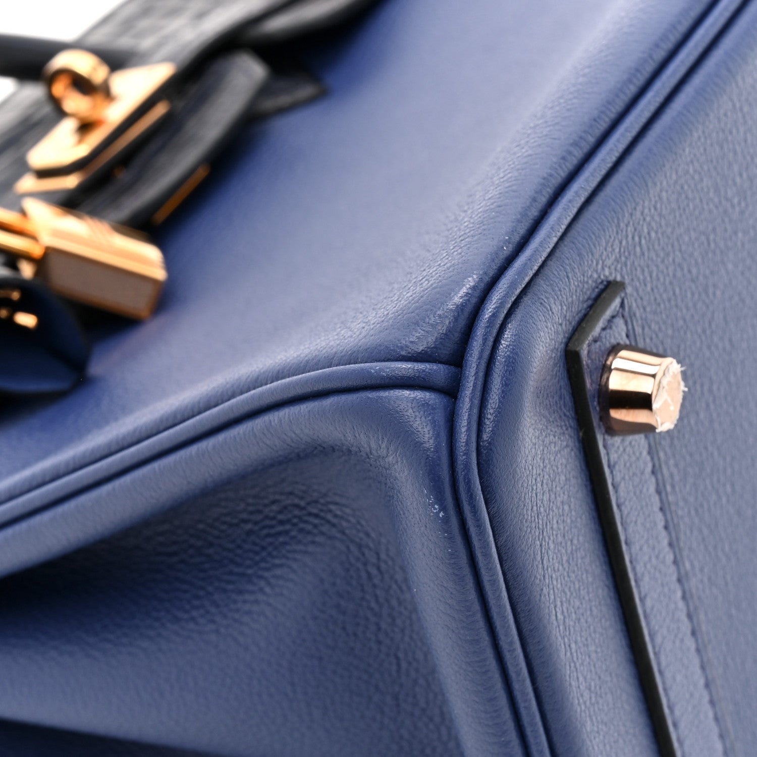 HERMES BIRKIN 25 BLEU SAPHIR BLEU MARINE TAURILLON NOVILLO MATTE ALLIGATOR ROSE GOLD HARDWARE