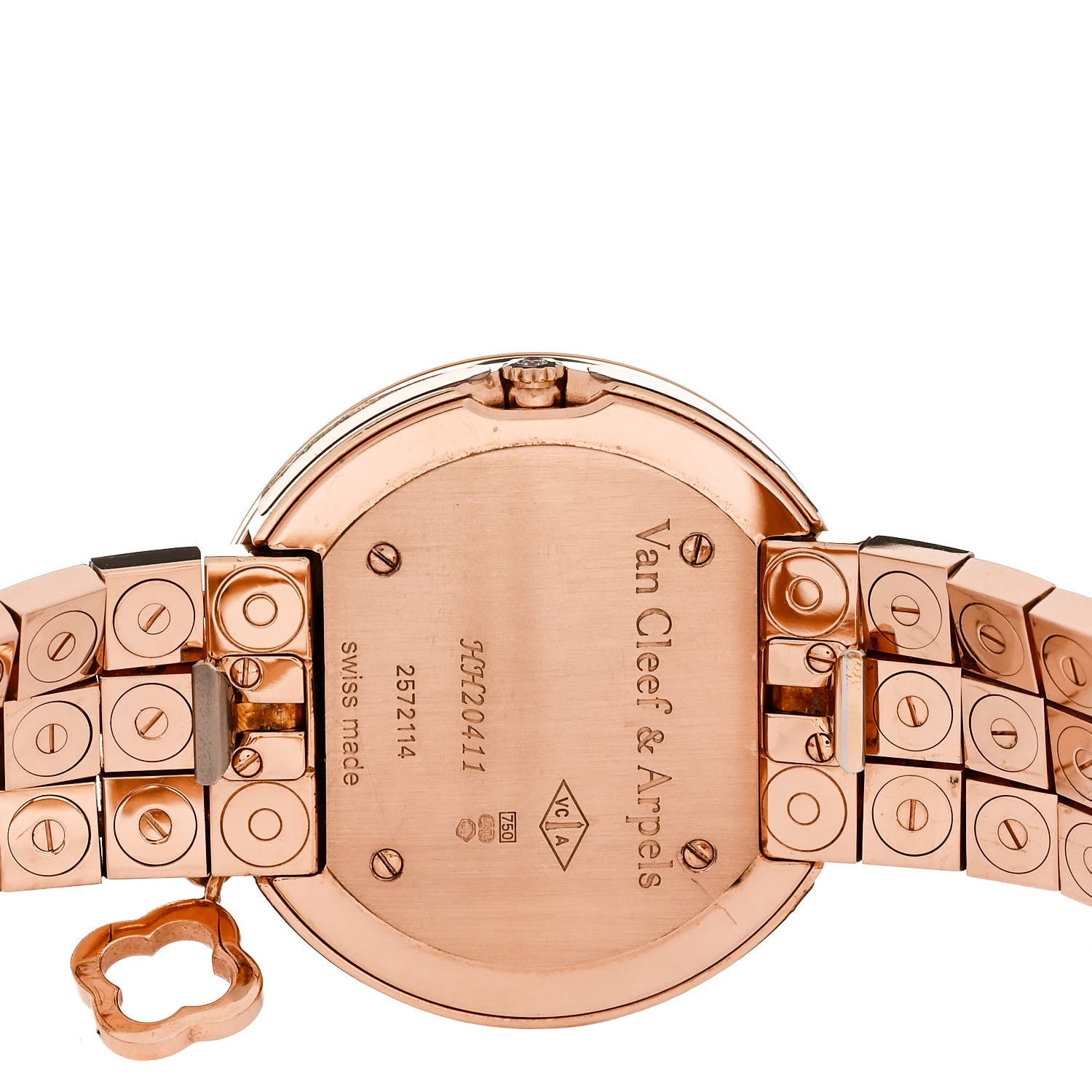 Van Cleef & Arpels 18K Rose Gold Diamond Bezel 32mm Charm Quartz Watch in Black