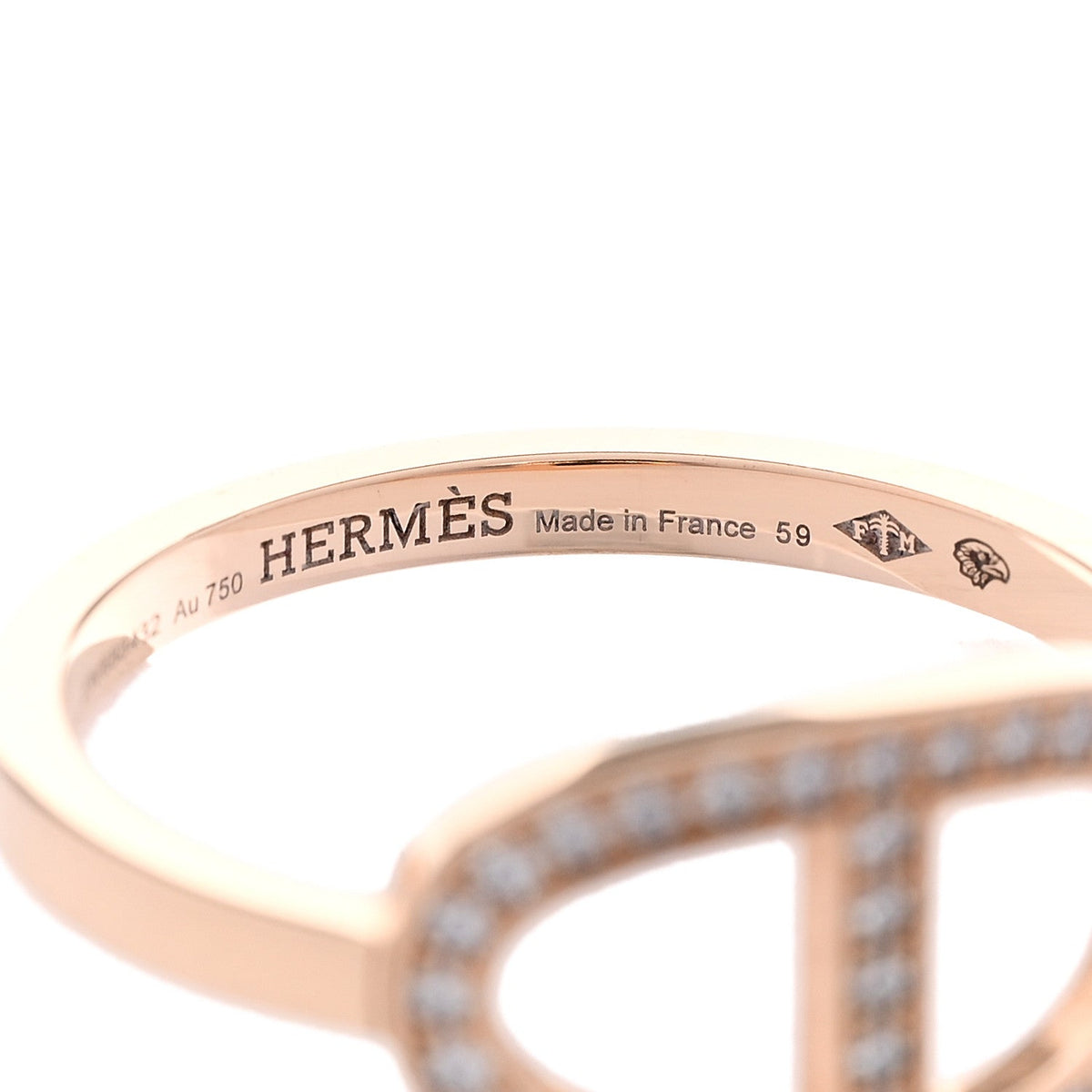 Hermes Chaine D'Ancre Ring 18K Rose Gold with Diamonds