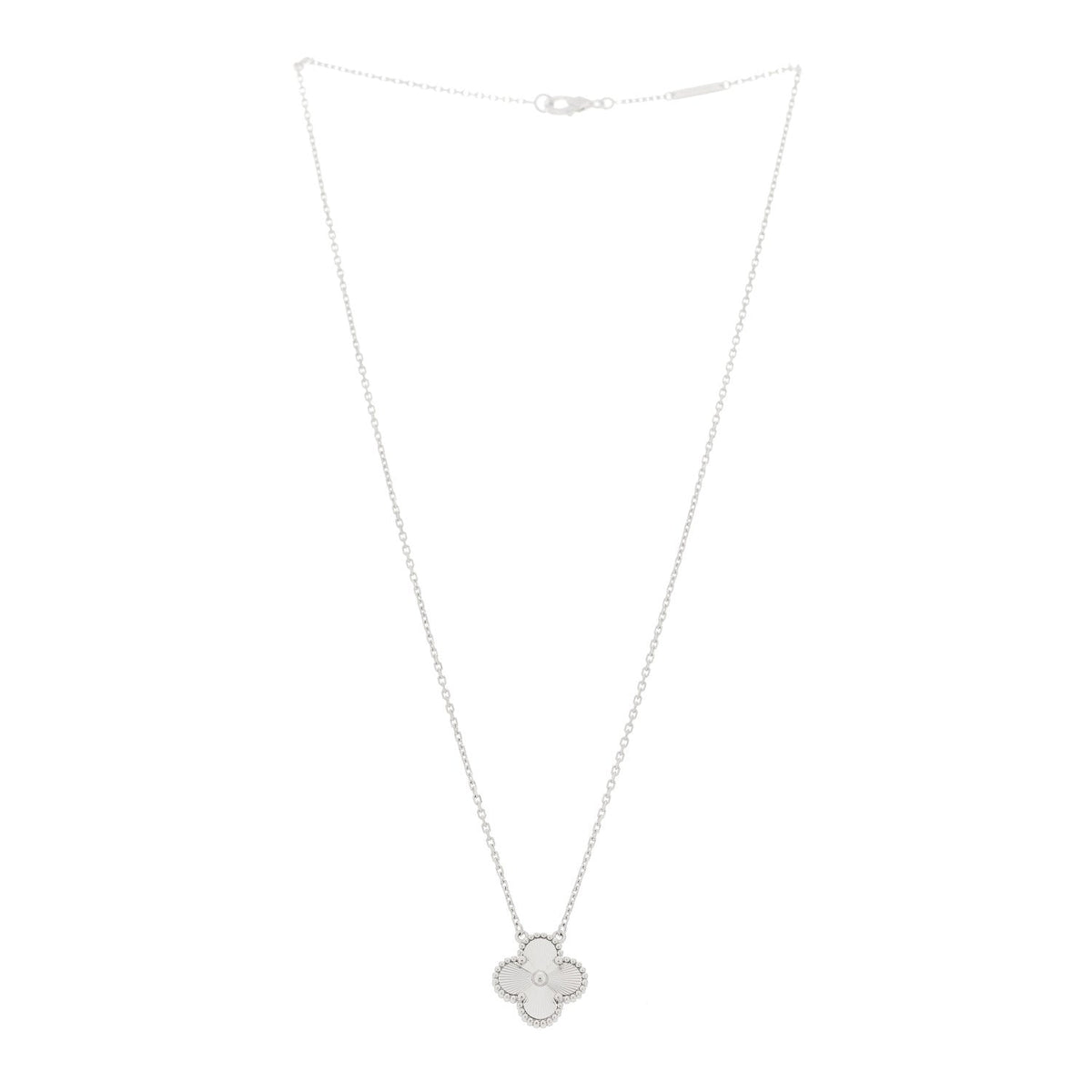 Van Cleef & Arpels Vintage Alhambra Pendant Necklace Guilloche 18K White Gold