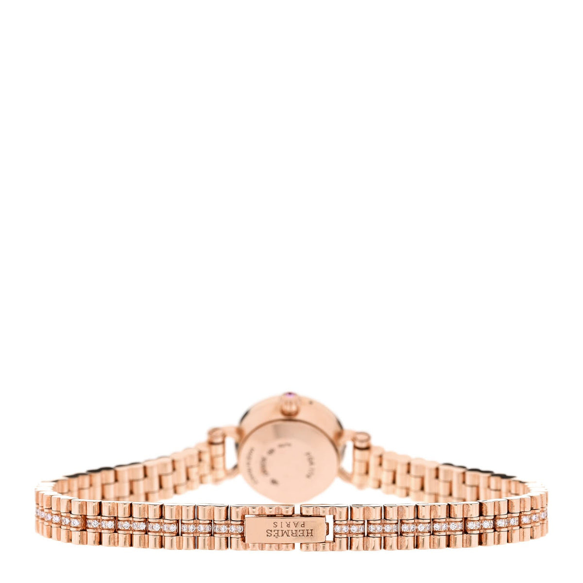 Hermes Faubough 16MM Quartz Watch Diamonds and Pink Sapphires 18K Rose Gold