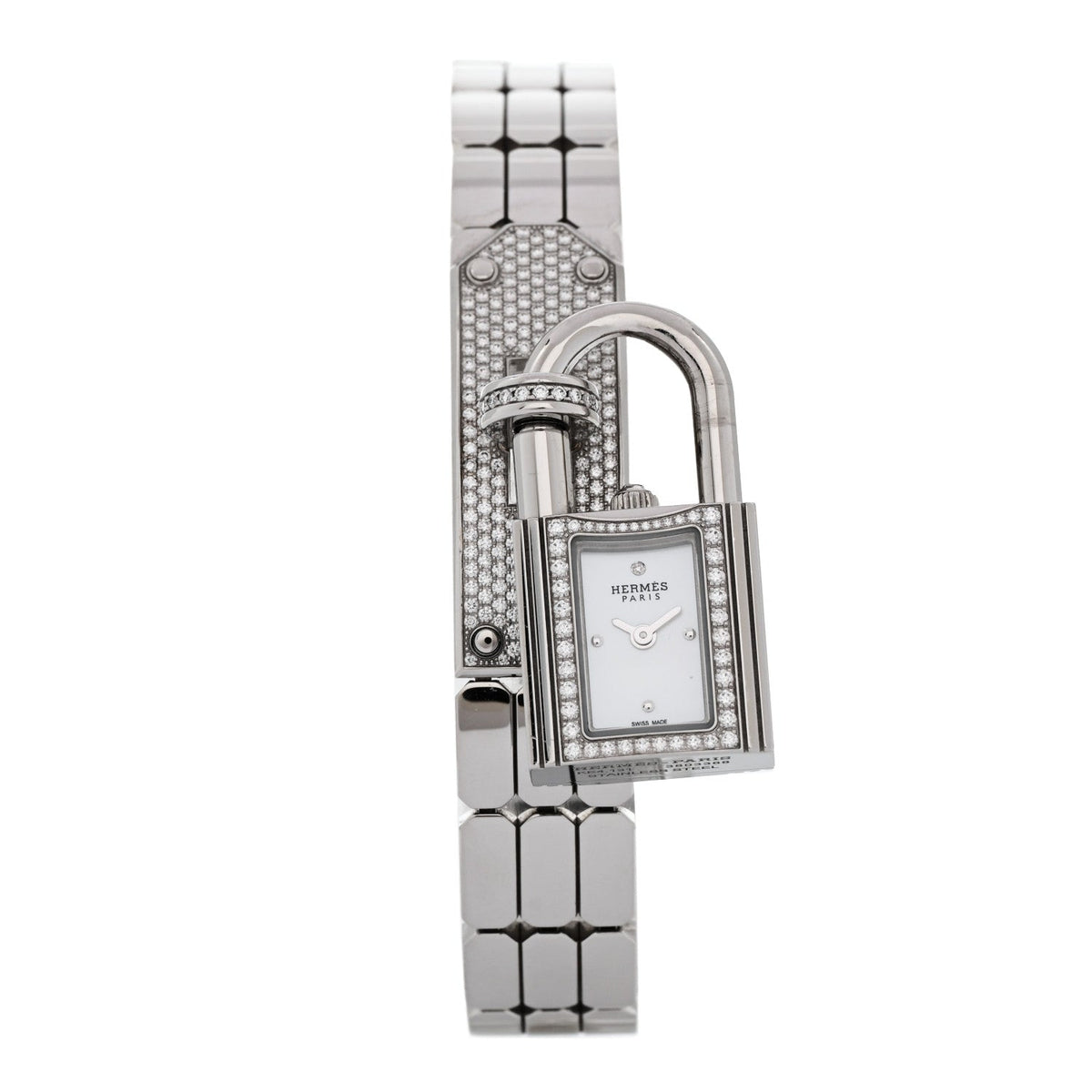 Hermes Kelly 16MM Quartz Watch Stainless Steel with Diamonds
