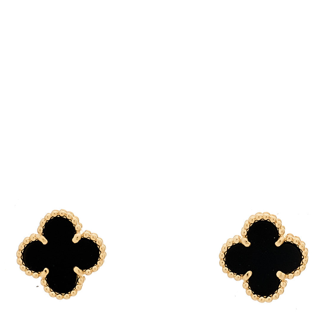 VAN CLEEF & ARPELS SWEET ALHAMBRA EARRINGS BLACK ONYX 18K YELLOW GOLD