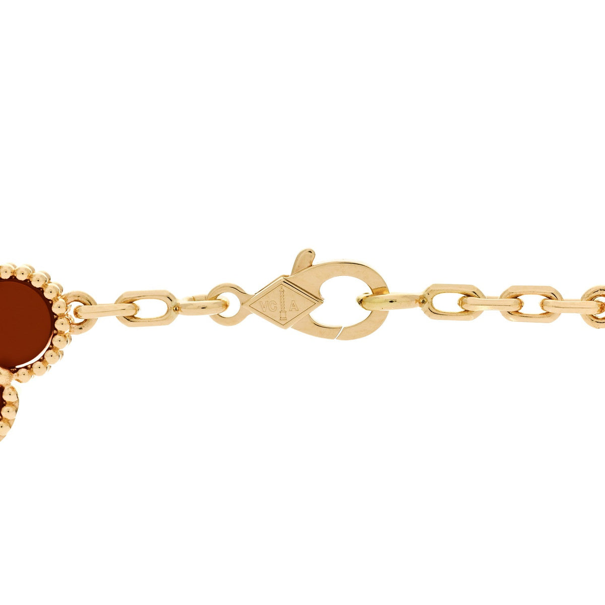 VAN CLEEF & ARPELS VINTAGE ALHAMBRA 10 MOTIFS NECKLACE CARNELIAN 18K YELLOW GOLD