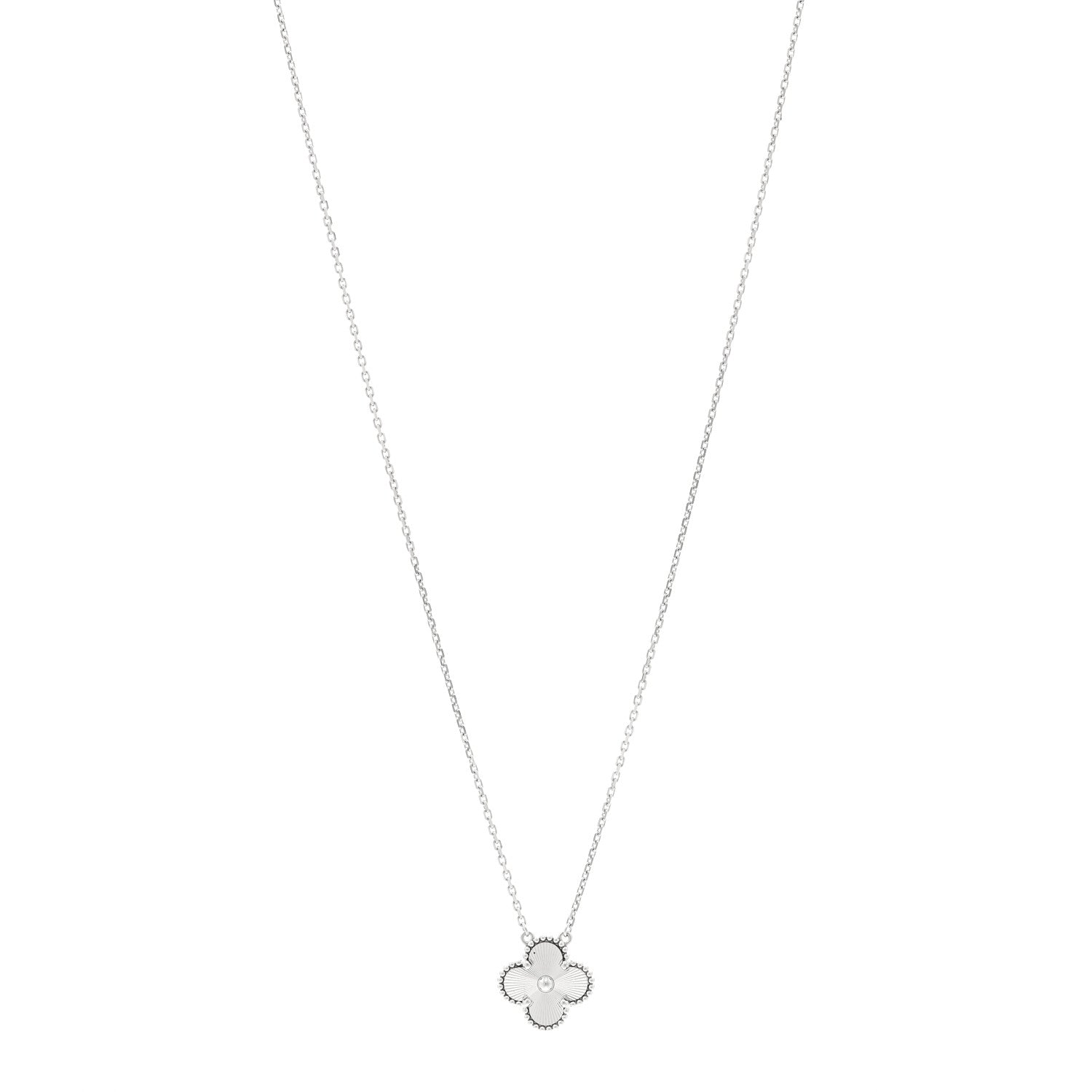 ヴァンクリーフ&アーペル ヴィンテージアルハンブラ ペンダントネックレス ギョーシェ 18K ホワイトゴールド VAN CLEEF & ARPELS VINTAGE ALHAMBRA PENDANT NECKLACE GUILLOCHÉ 18K WHITE GOLD