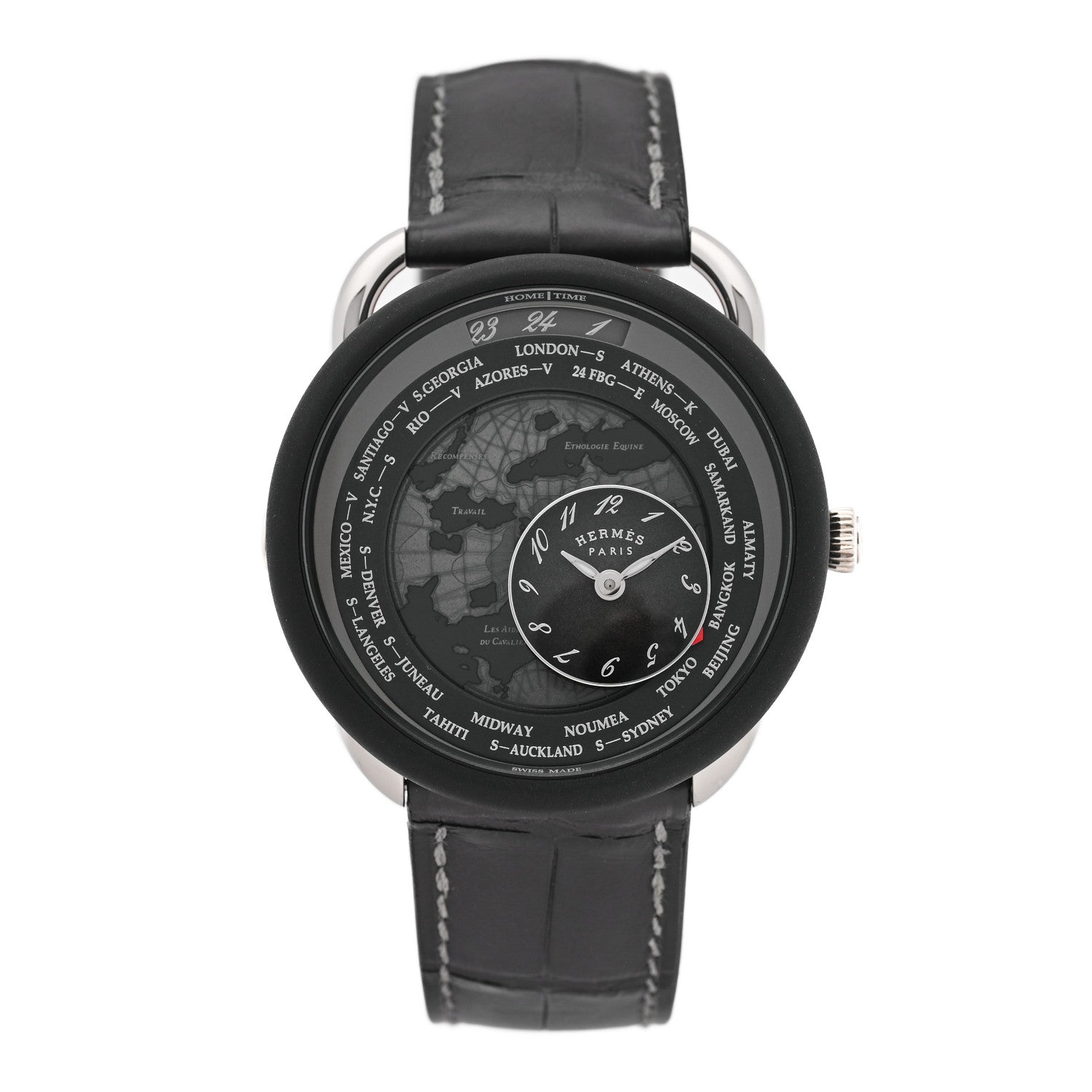 HERMES ARCEAU WATCH 43mm TITANIUM NOIR ALLIGATOR