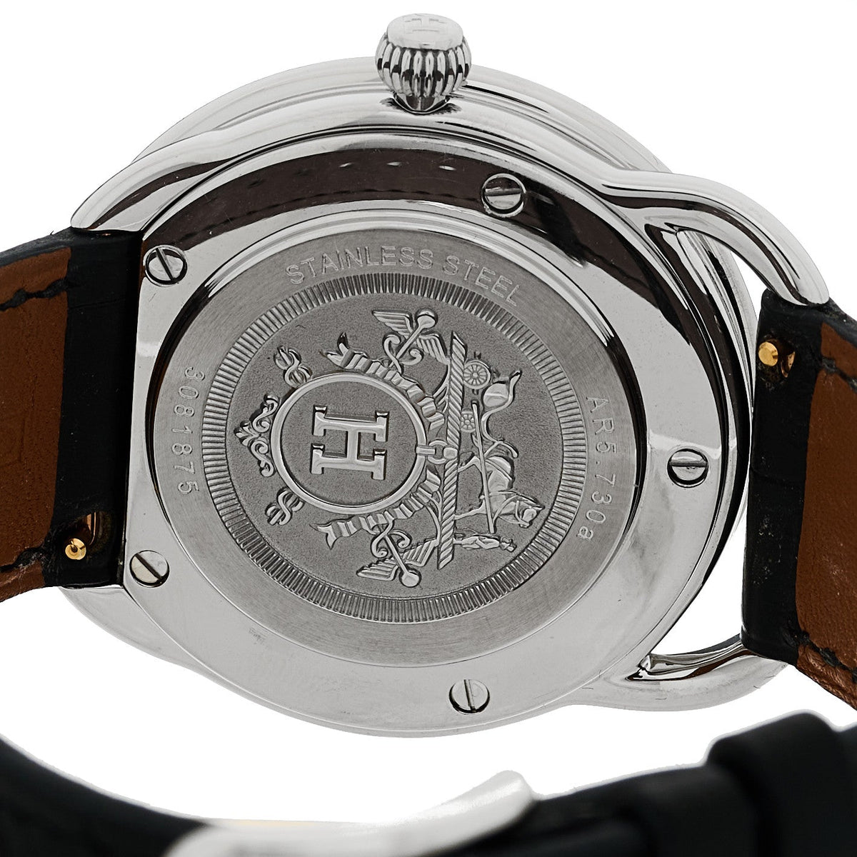 Hermes Arceau 38MM Quartz Watch Noir Alligator Stainless Steel