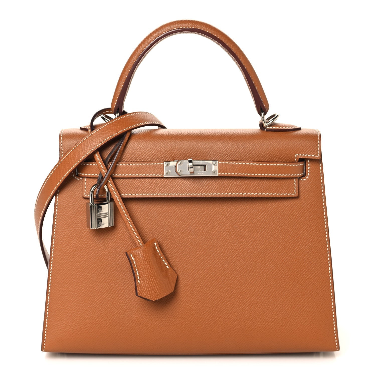 HERMES KELLY 25 SELLIER GOLD EPSOM SILVER HARDWARE