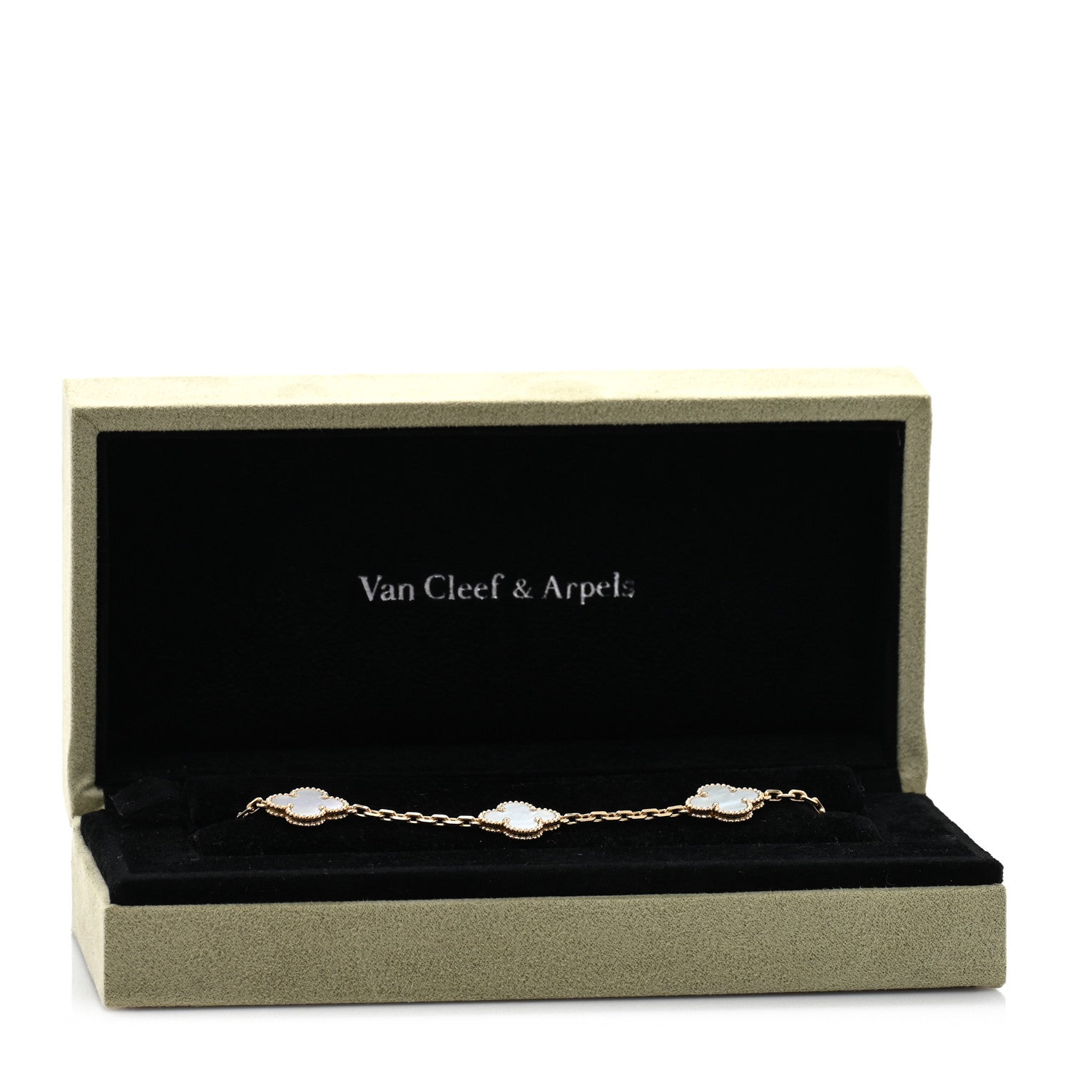 Van Cleef & Arpels 18K Yellow Gold Mother-of-Pearl 5-Motif Vintage Alhambra Bracelet