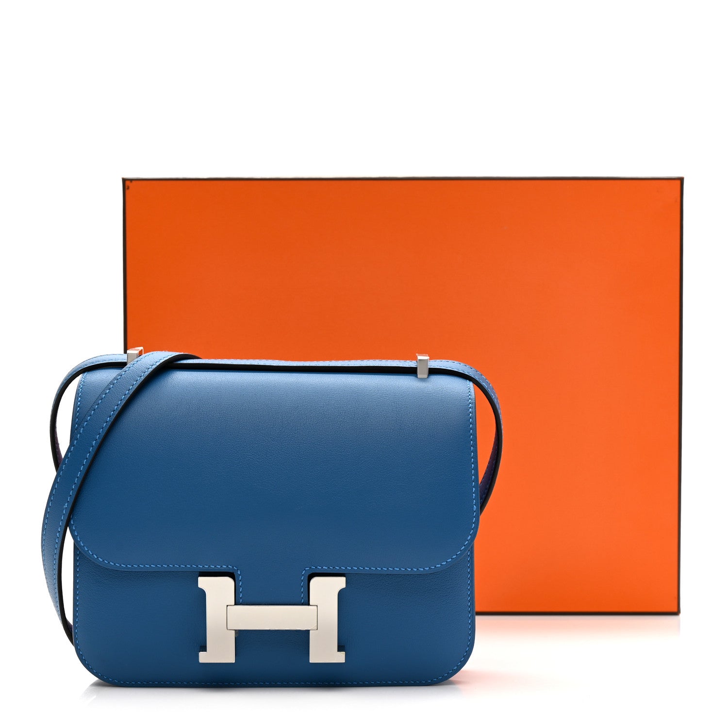 HERMES CONSTANCE 18 MYKONOS BLEU ENCRE EVERCOLOR SILVER HARDWARE