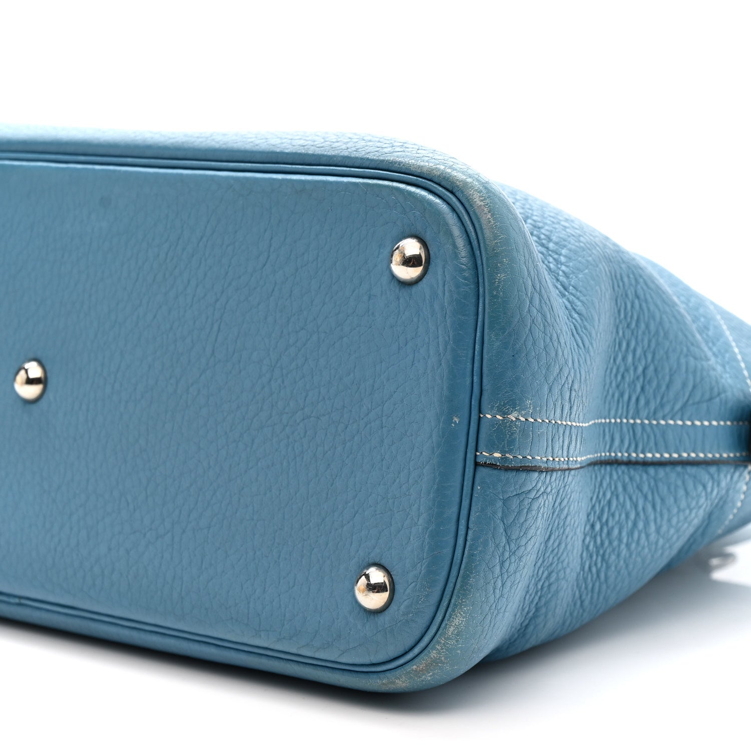 HERMES BOLIDE 35 BLEU JEAN TAURILLON CLEMENCE SILVER HARDWARE