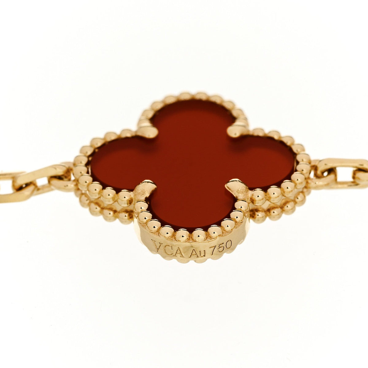 VAN CLEEF & ARPELS VINTAGE ALHAMBRA 10 MOTIFS NECKLACE CARNELIAN 18K YELLOW GOLD