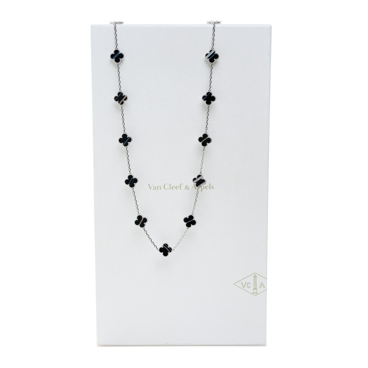 Van Cleef & Arpels Vintage Alhambra 20 Motifs Necklace, Black Onyx, 18K White Gold
