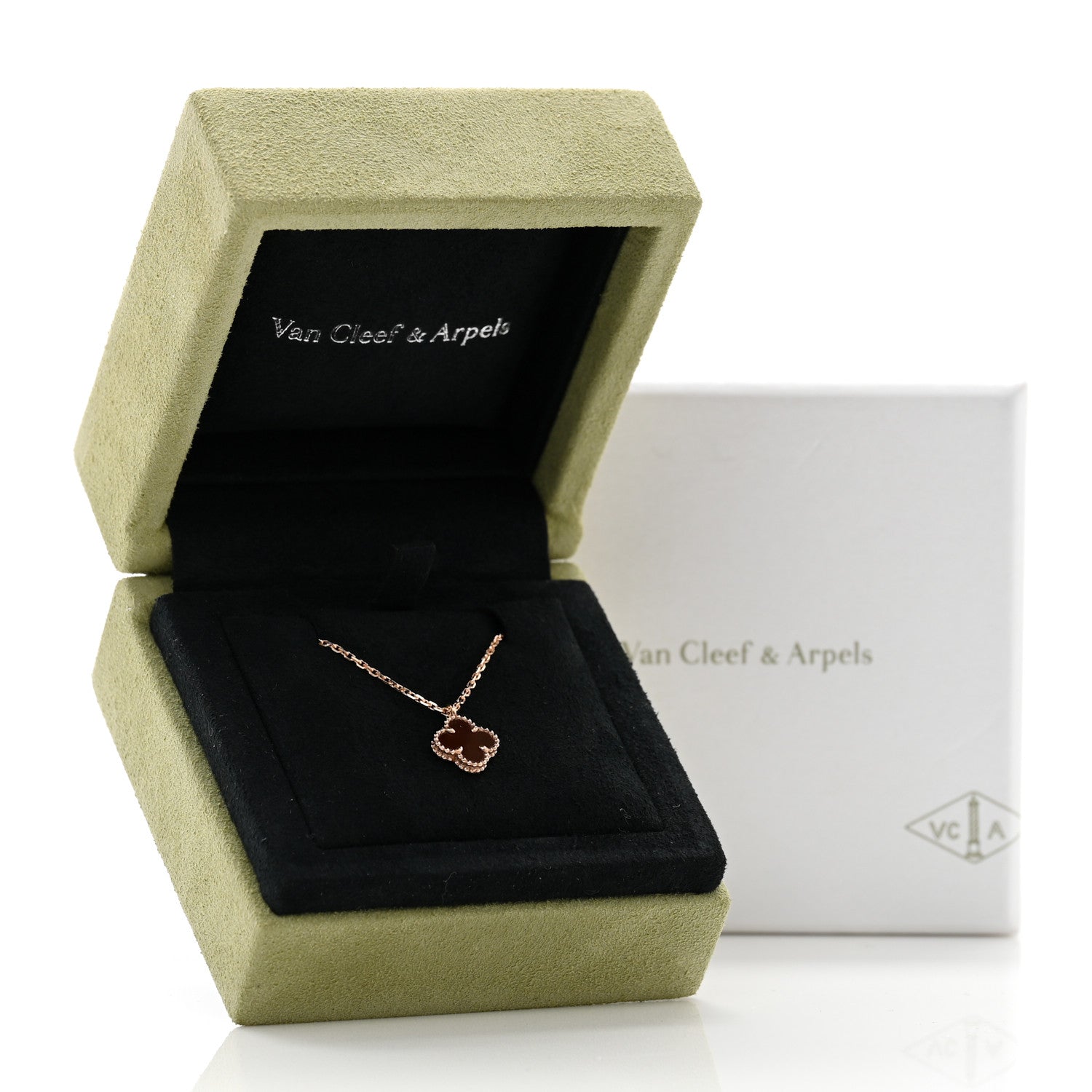Van Cleef & Arpels 18K Rose Gold Carnelian Sweet Alhambra Pendant Necklace