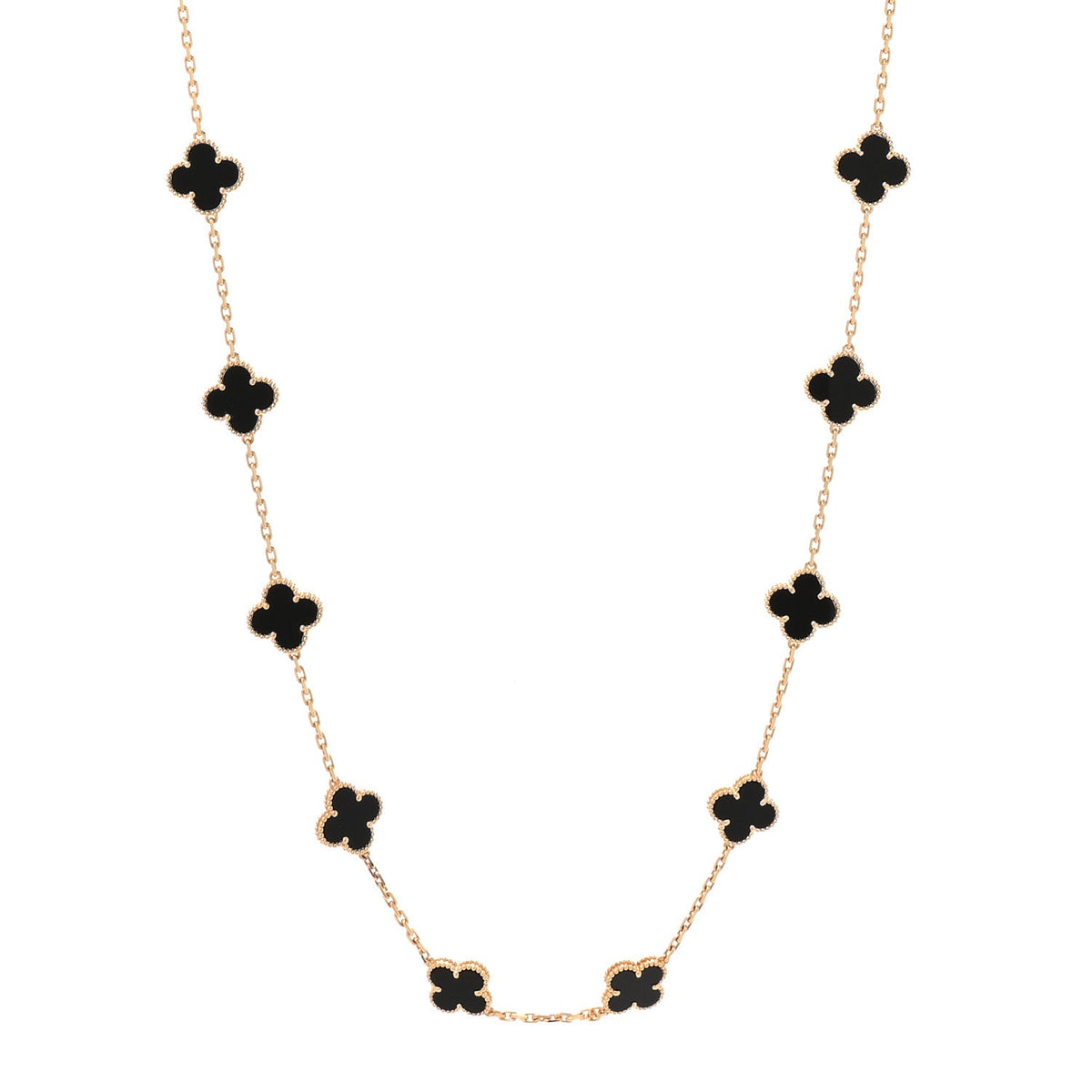 VAN CLEEF & ARPELS VINTAGE ALHAMBRA 20 MOTIFS NECKLACE BLACK ONYX 18K YELLOW GOLD