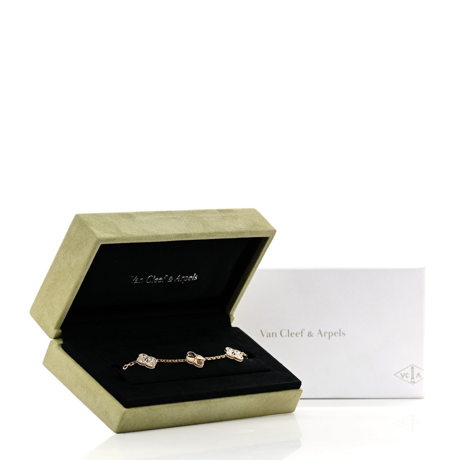 Van Cleef & Arpels 18K Yellow Gold Diamond 5-Motif Guilloche Vintage Alhambra Bracelet