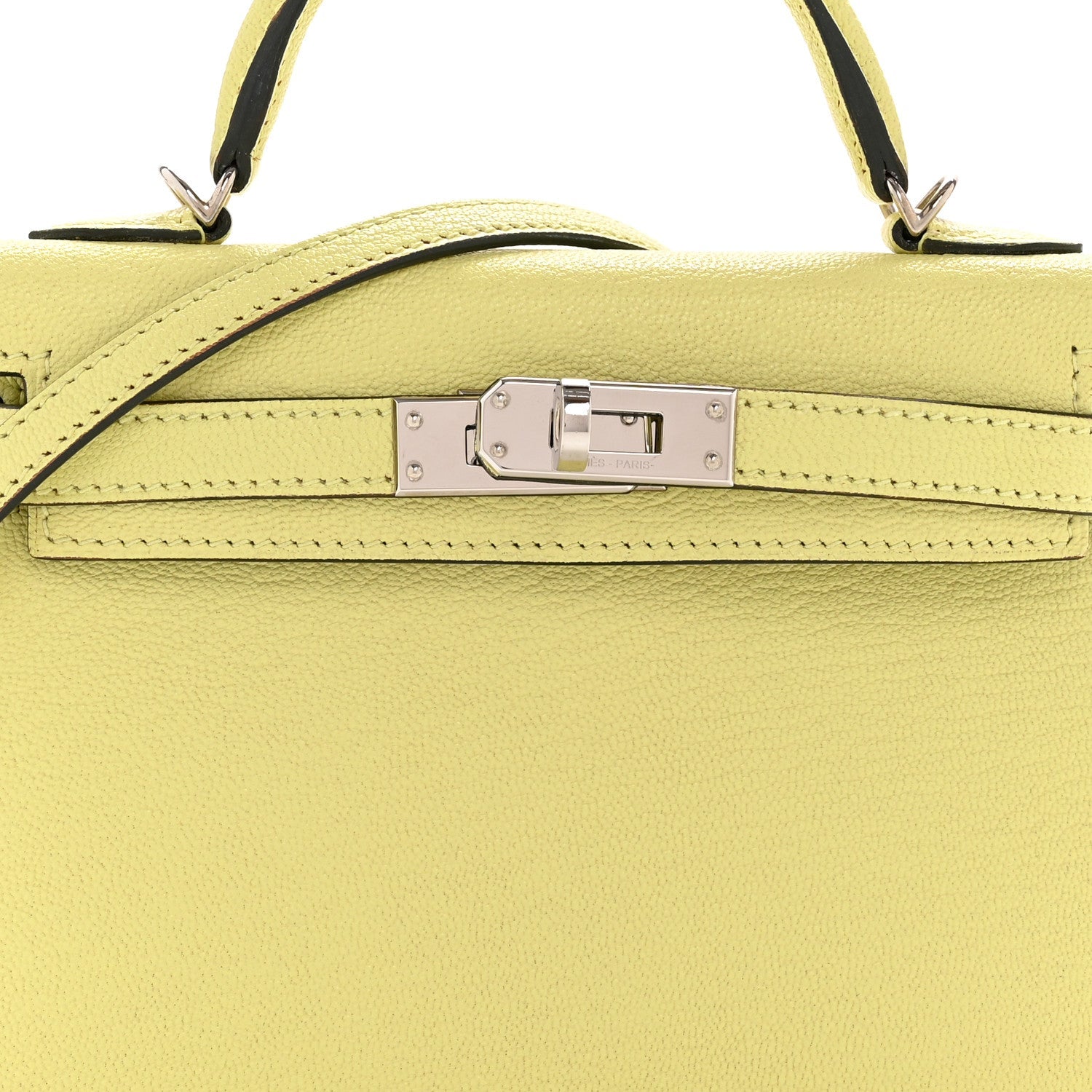 HERMS MINI KELLY 20 SELLIER JAUNE BOURGEON CHEVRE MYSORE SILVER HARDWARE