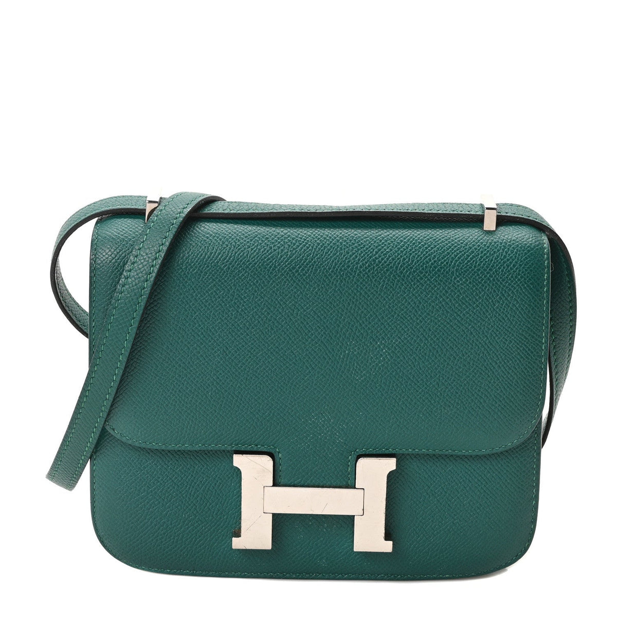 Hermes Mini Constance 18 Malachite Epsom Silver Hardware