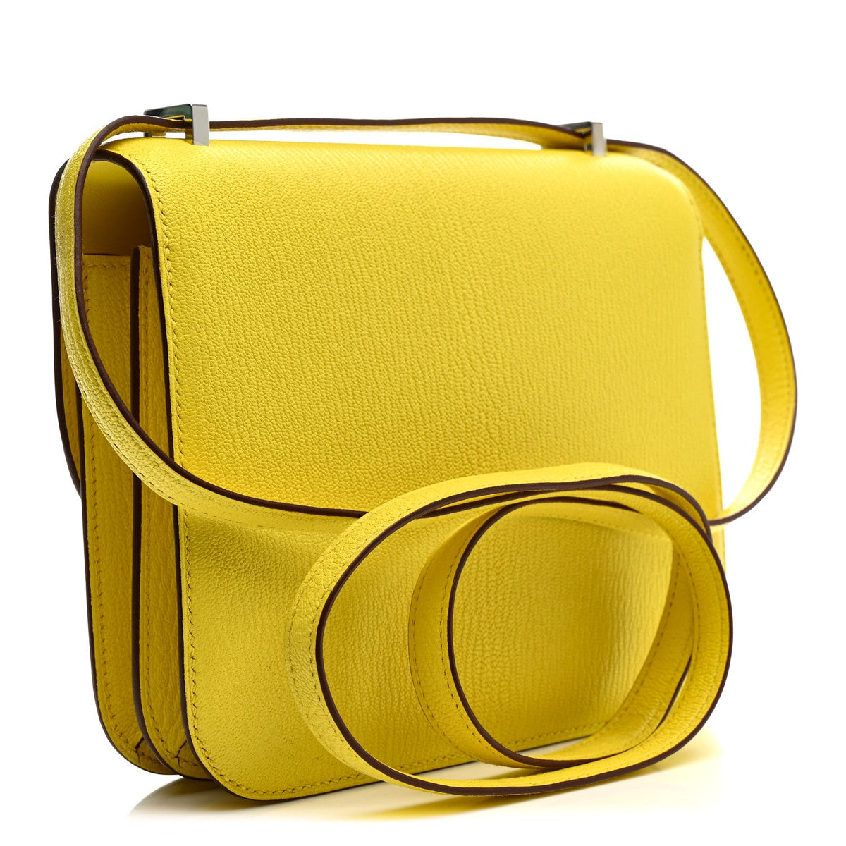 Hermès Mini Constance 18 Jaune Citron Chèvre Chamkila Silver Hardware
