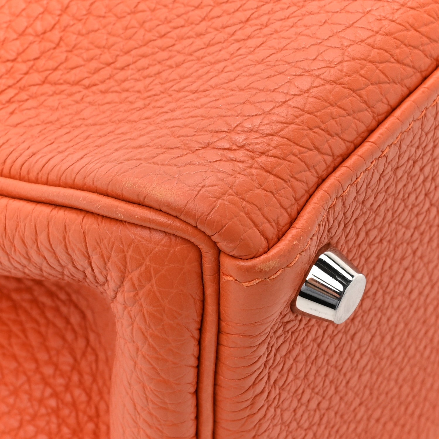HERMES KELLY 25 RETOURNE ORANGE TOGO SILVER HARDWARE