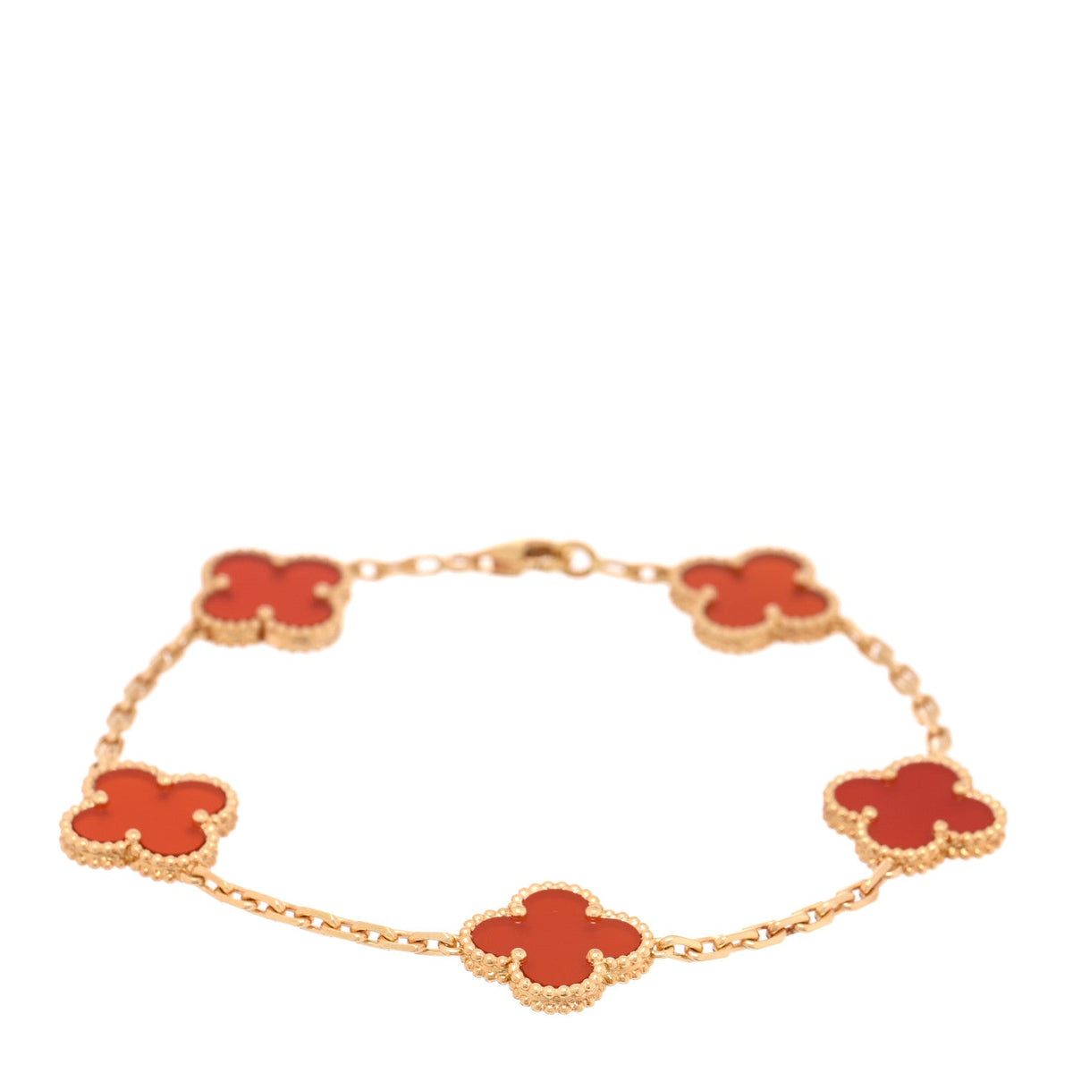VAN CLEEF & ARPELS VINTAGE ALHAMBRA 5 MOTIFS BRACELET CARNELIAN 18K YELLOW GOLD