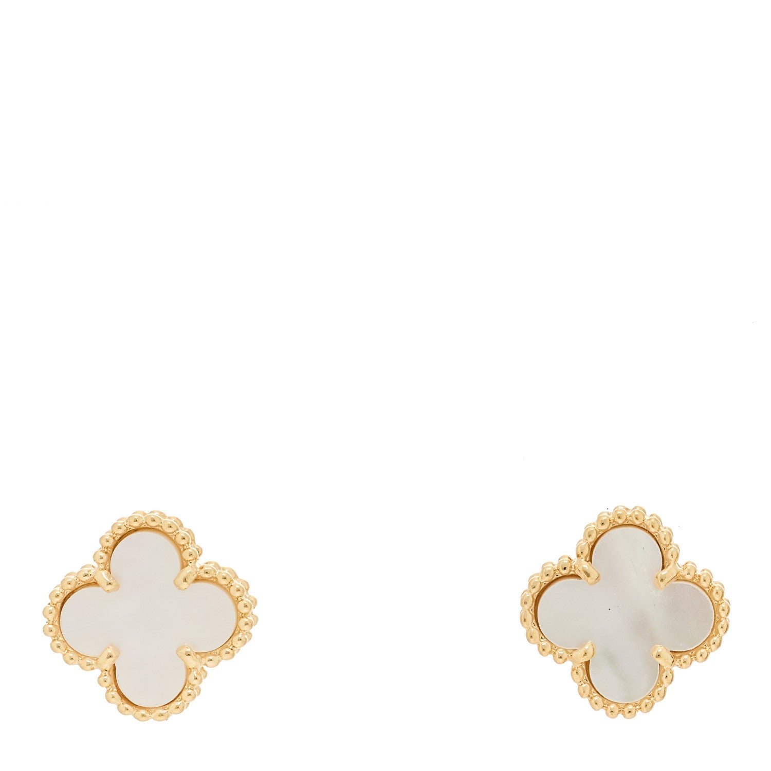 Van Cleef & Arpels 18K Yellow Gold Mother of Pearl Sweet Alhambra Earrings