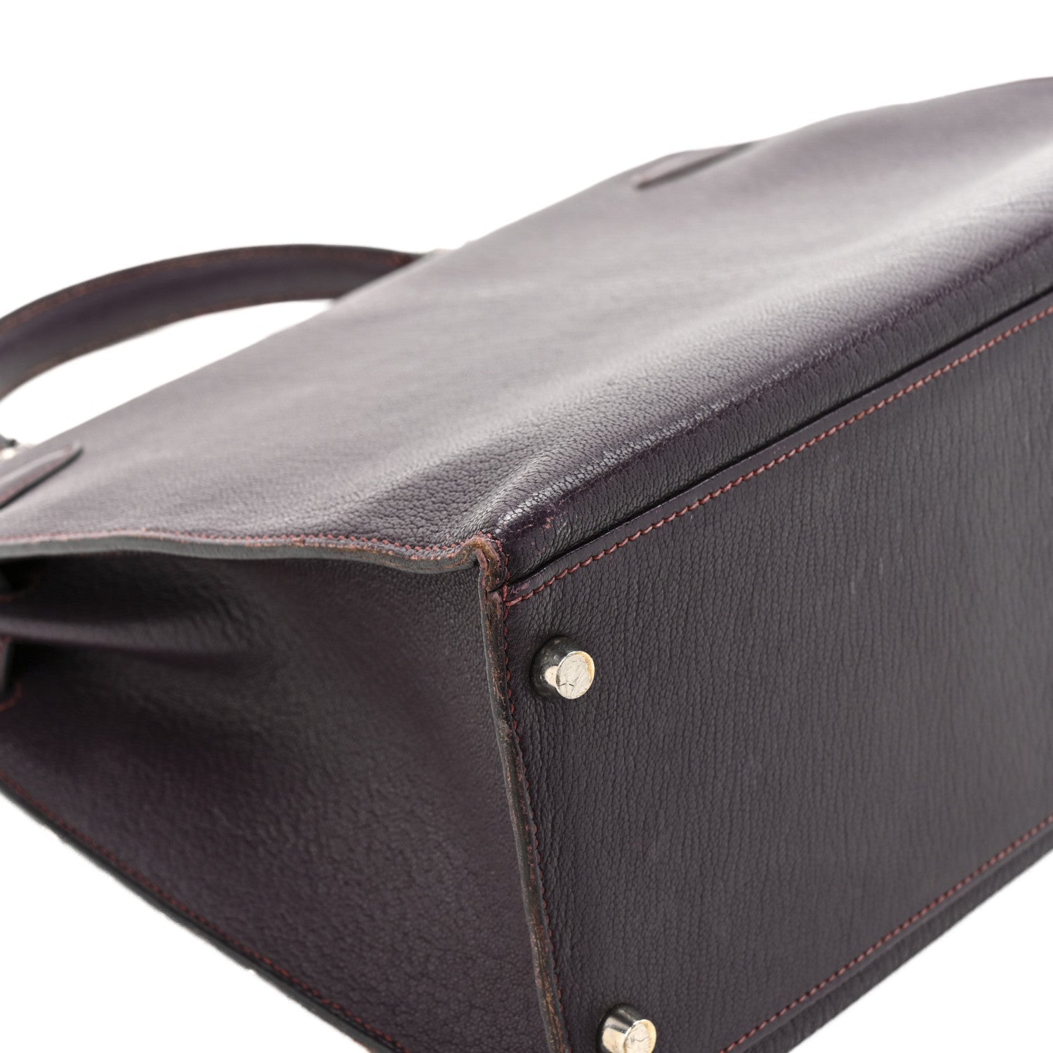 HERMES KELLY 35 SELLIER RAISIN CHEVRE SILVER HARDWARE