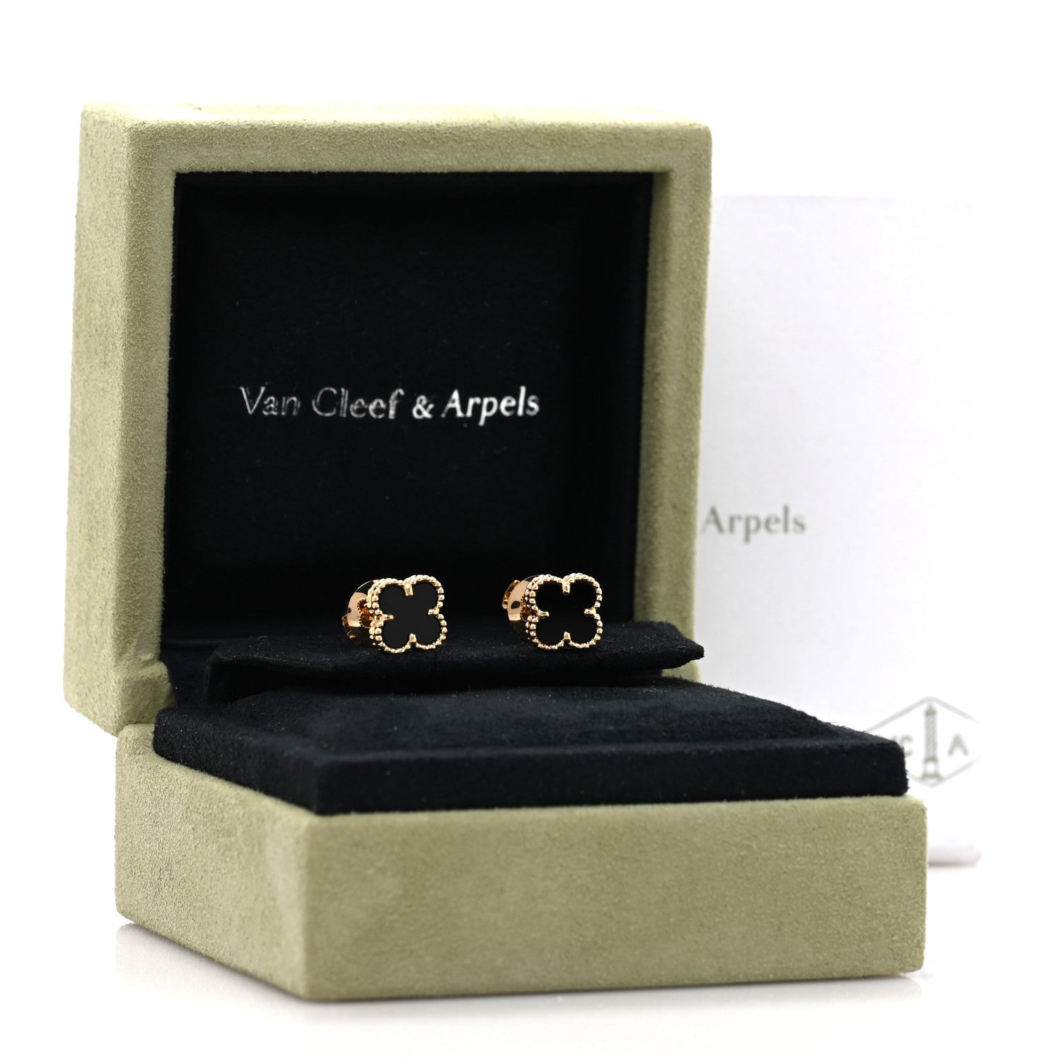 Van Cleef & Arpels 18K Yellow Gold Black Onyx Sweet Alhambra Earrings