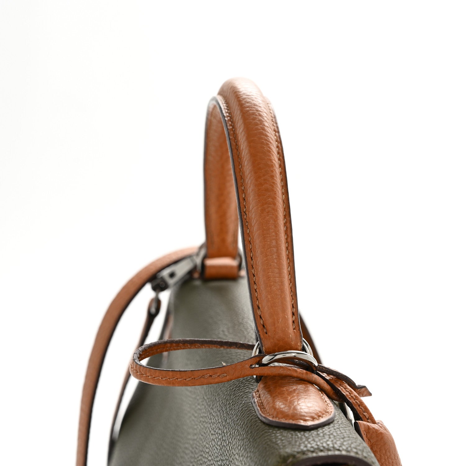 HERMES KELLY 32 SELLIER TRI-COLOR VERT ANIS GOLD VERT OLIVE FJORD / TOGO BLACK HARDWARE