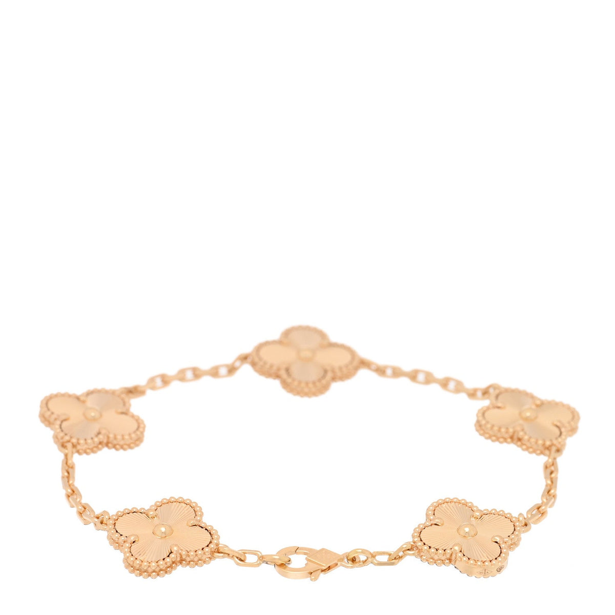 Van Cleef & Arpels Vintage Alhambra 5 Motifs Bracelet Guilloché 18K Yellow Gold