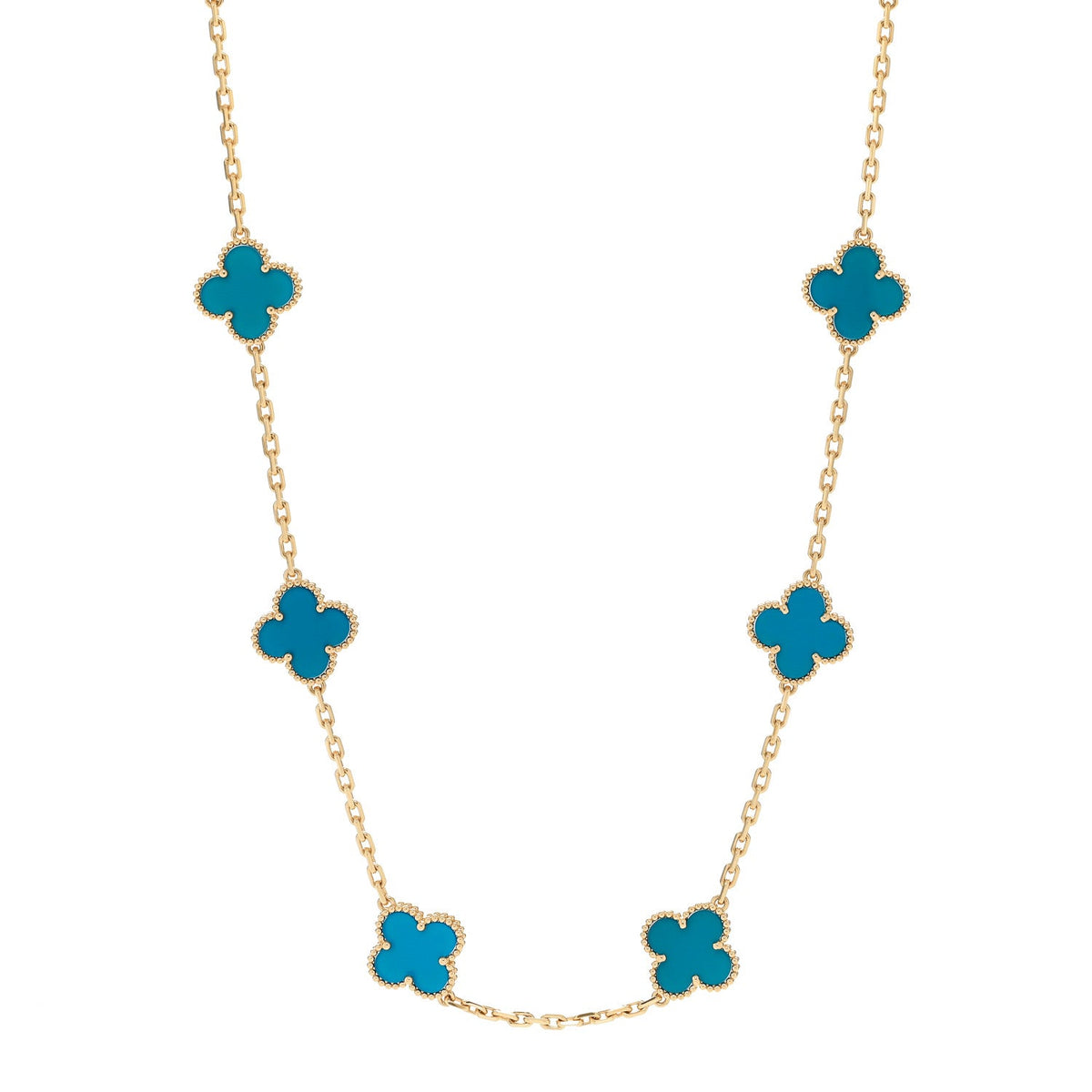 Van Cleef & Arpels Vintage Alhambra 10 Motifs Necklace Blue Agate 18K Yellow Gold