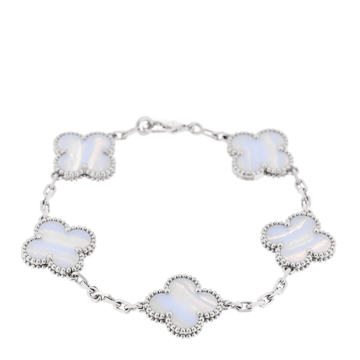 Van Cleef & Arpels Vintage Alhambra 5 Motifs Bracelet Chalcedony 18K White Gold