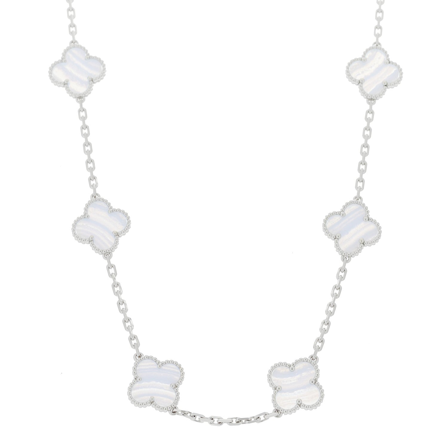 ヴァンクリーフ&アーペル ヴィンテージアルハンブラ 10モチーフ ネックレス カルセドニー 18K ホワイトゴールド VAN CLEEF & ARPELS VINTAGE ALHAMBRA 10 MOTIFS NECKLACE CHALCEDONY 18K WHITE GOLD