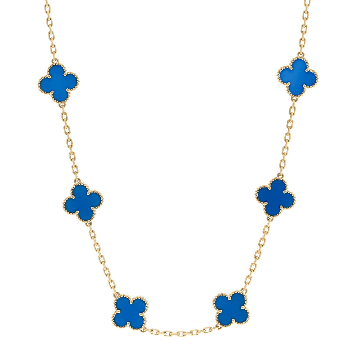 Van Cleef & Arpels Vintage Alhambra 10 Motifs Necklace Blue Agate 18K Yellow Gold