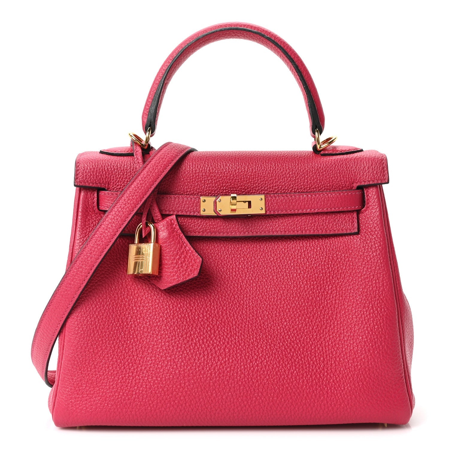 HERMES KELLY 25 RETOURNE FRAMBOISE TOGO GOLD HARDWARE