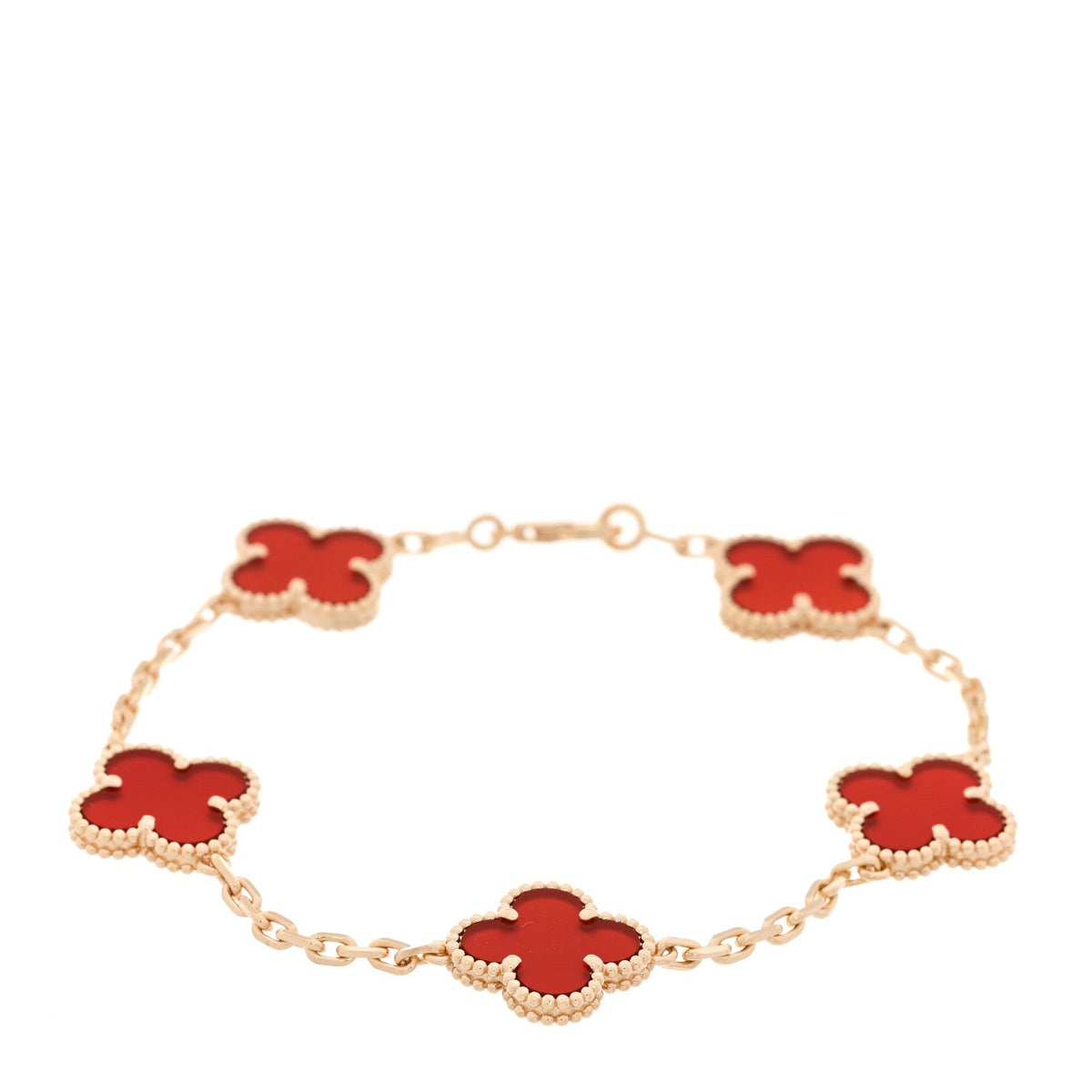 VAN CLEEF & ARPELS VINTAGE ALHAMBRA 5 MOTIFS BRACELET CARNELIAN 18K YELLOW GOLD