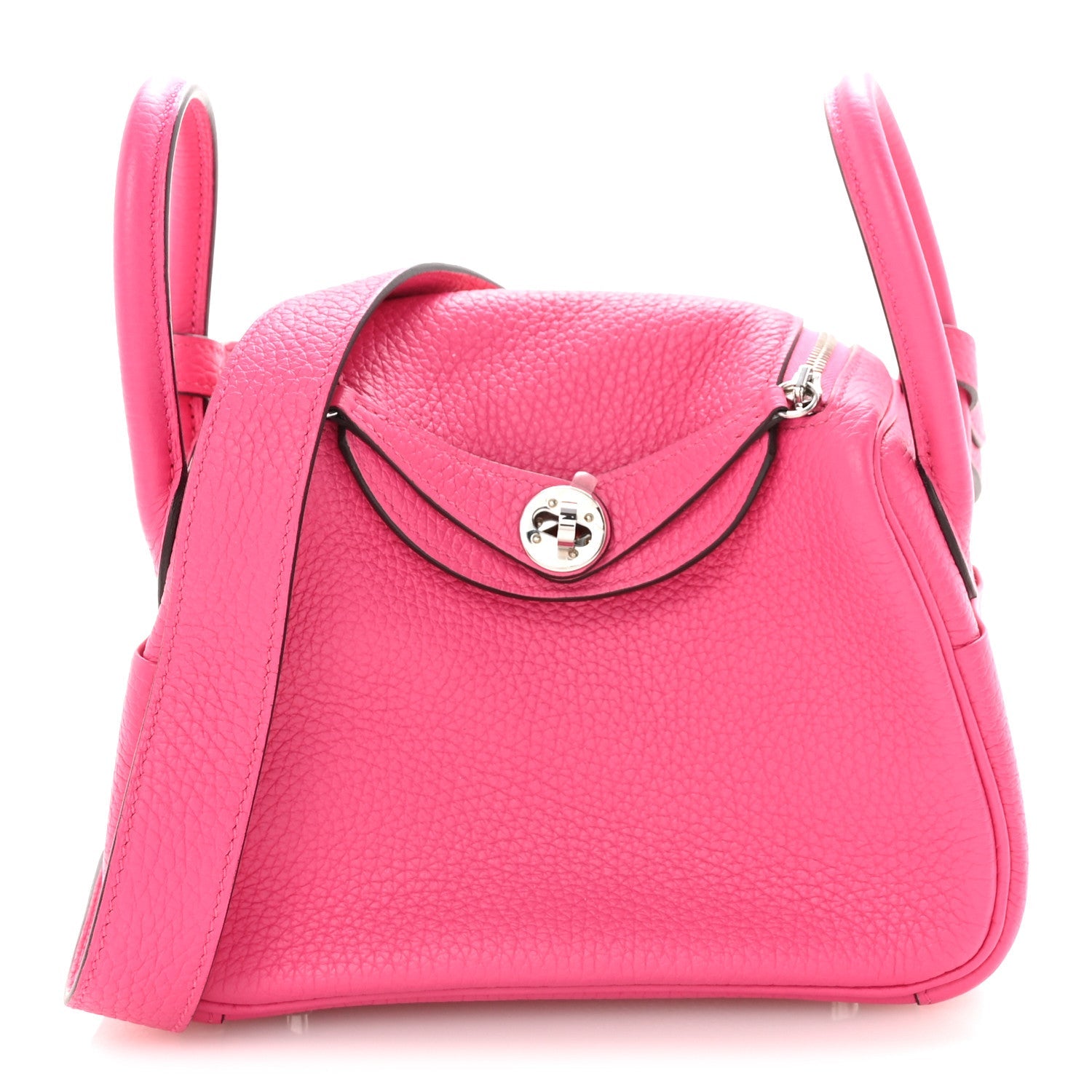 HERMES MINI LINDY 20 ROSE SHOCKING TAURILLON CLEMENCE SILVER HARDWARE