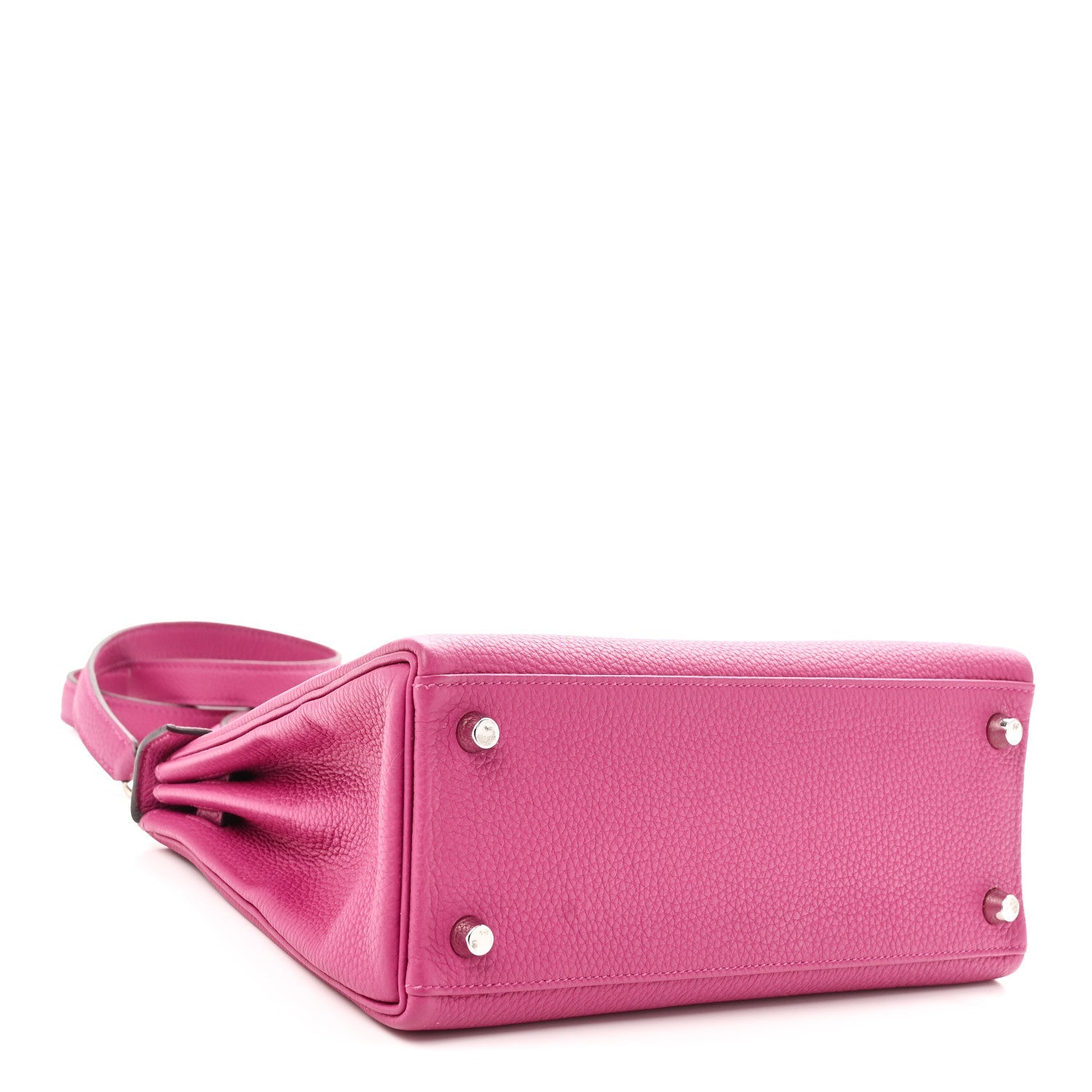 HERMES KELLY 25 RETOURNE ROSE POURPRE TOGO SILVER HARDWARE