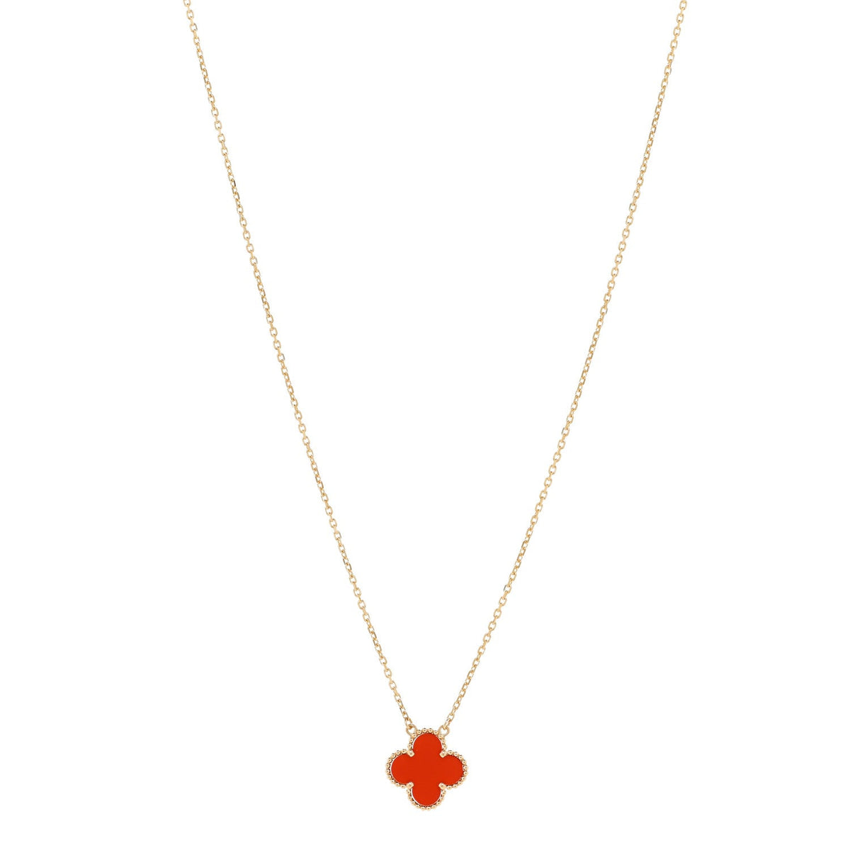 Van Cleef & Arpels Vintage Alhambra Pendant Necklace, Carnelian, 18K Yellow Gold