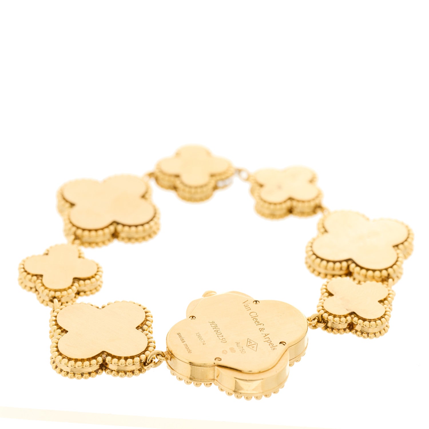 Van Cleef & Arpels 18K Yellow Gold Mother-of-Pearl Black Onyx 26mm Alhambra Quartz Watch