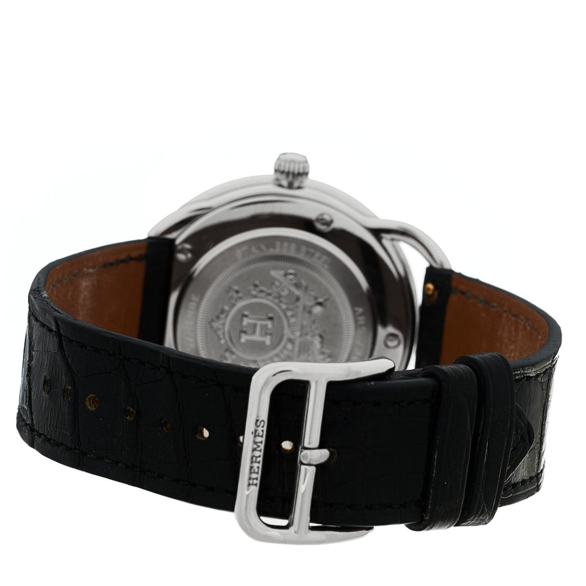 Hermes Arceau 38MM Quartz Watch Noir Alligator Stainless Steel