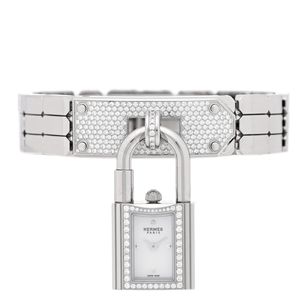 Hermes Kelly 16MM Quartz Watch Stainless Steel with Diamonds