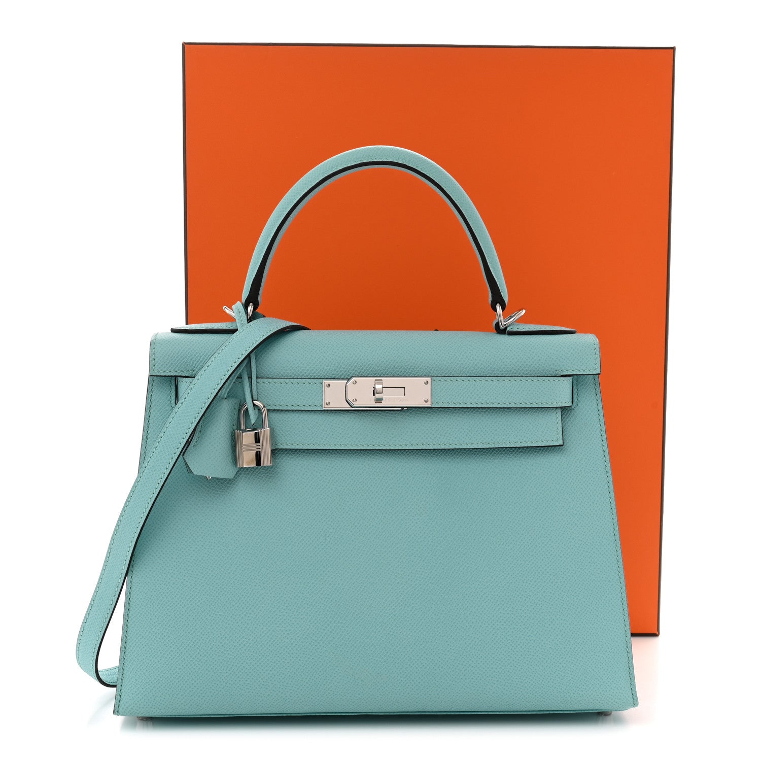 エルメス ケリー 28 外縫い Bleu Atoll エプソン シルバー金具 HERMES KELLY 28 SELLIER BLEU ATOLL EPSOM SILVER HARDWARE