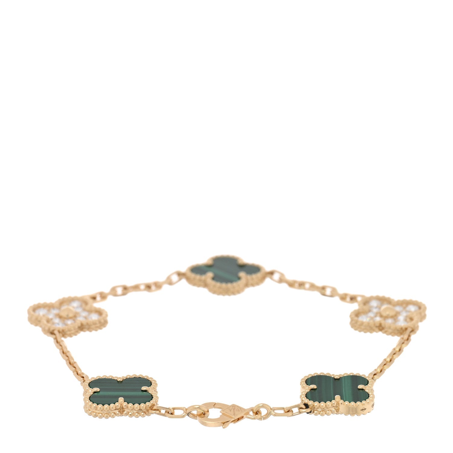 VAN CLEEF 18Kイエローゴールド ダイヤモンド マラカイト 5モチーフ