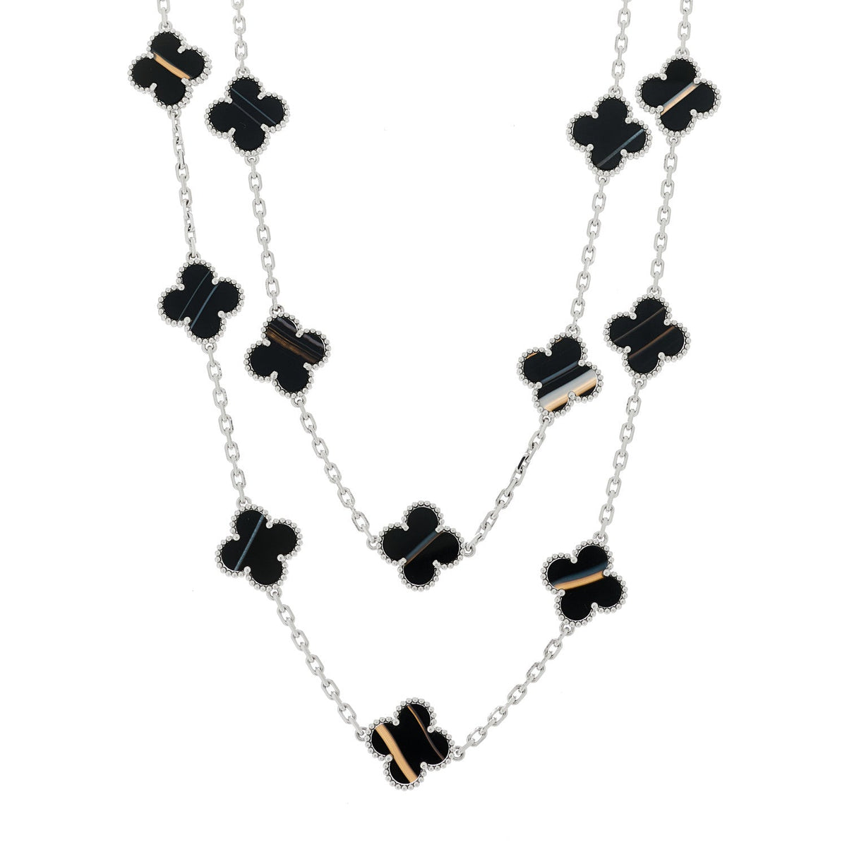 Van Cleef & Arpels Vintage Alhambra 20 Motifs Necklace, Black Onyx, 18K White Gold
