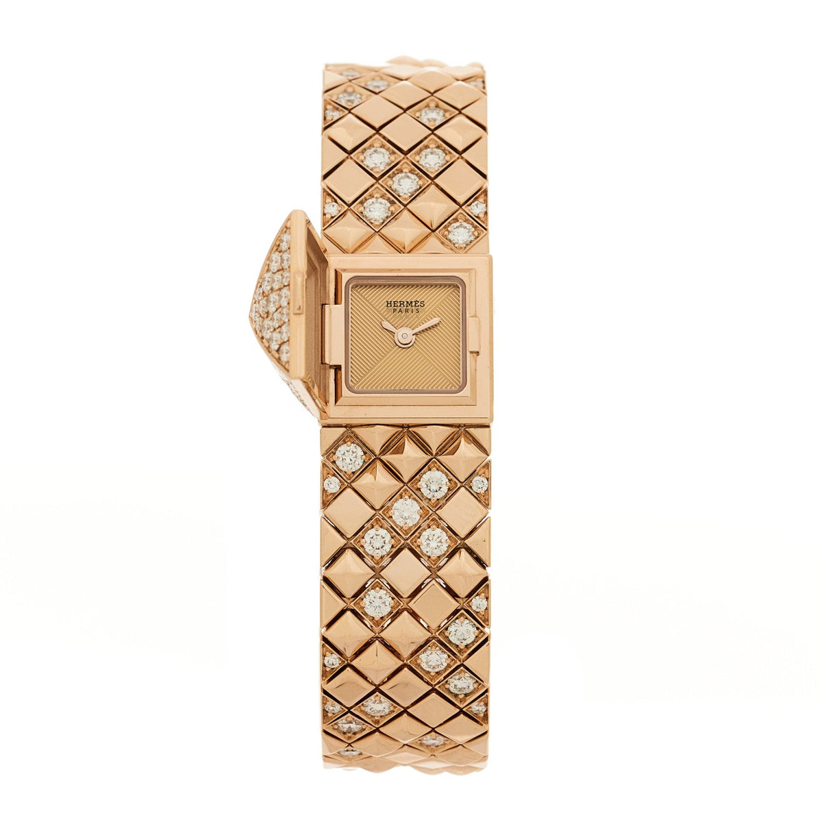 Hermes Medor 15MM Quartz Watch 18K Rose Gold with Diamonds
